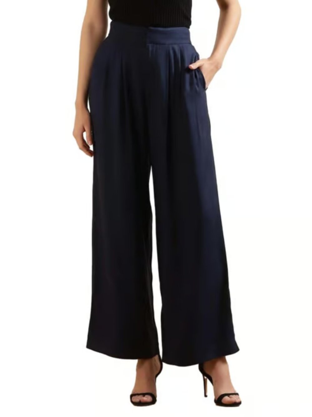 Ted Baker Pleated Wide Leg Trouser Pants Navy Blue Women's Size 5 U.S. 12 Flowy